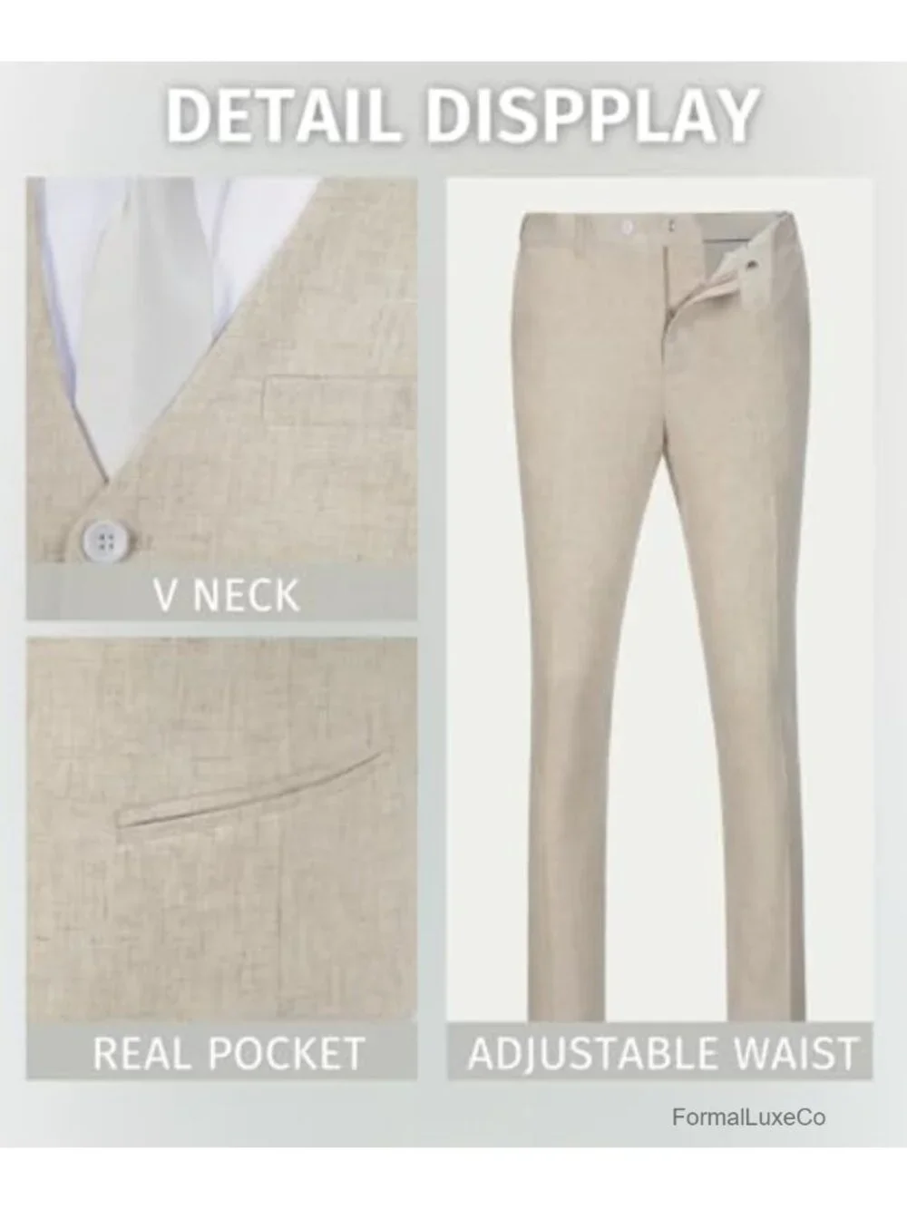 Men's Linen 2 Piece Short Suit Slim Fit Vest & Short Set Wedding Summer Groom